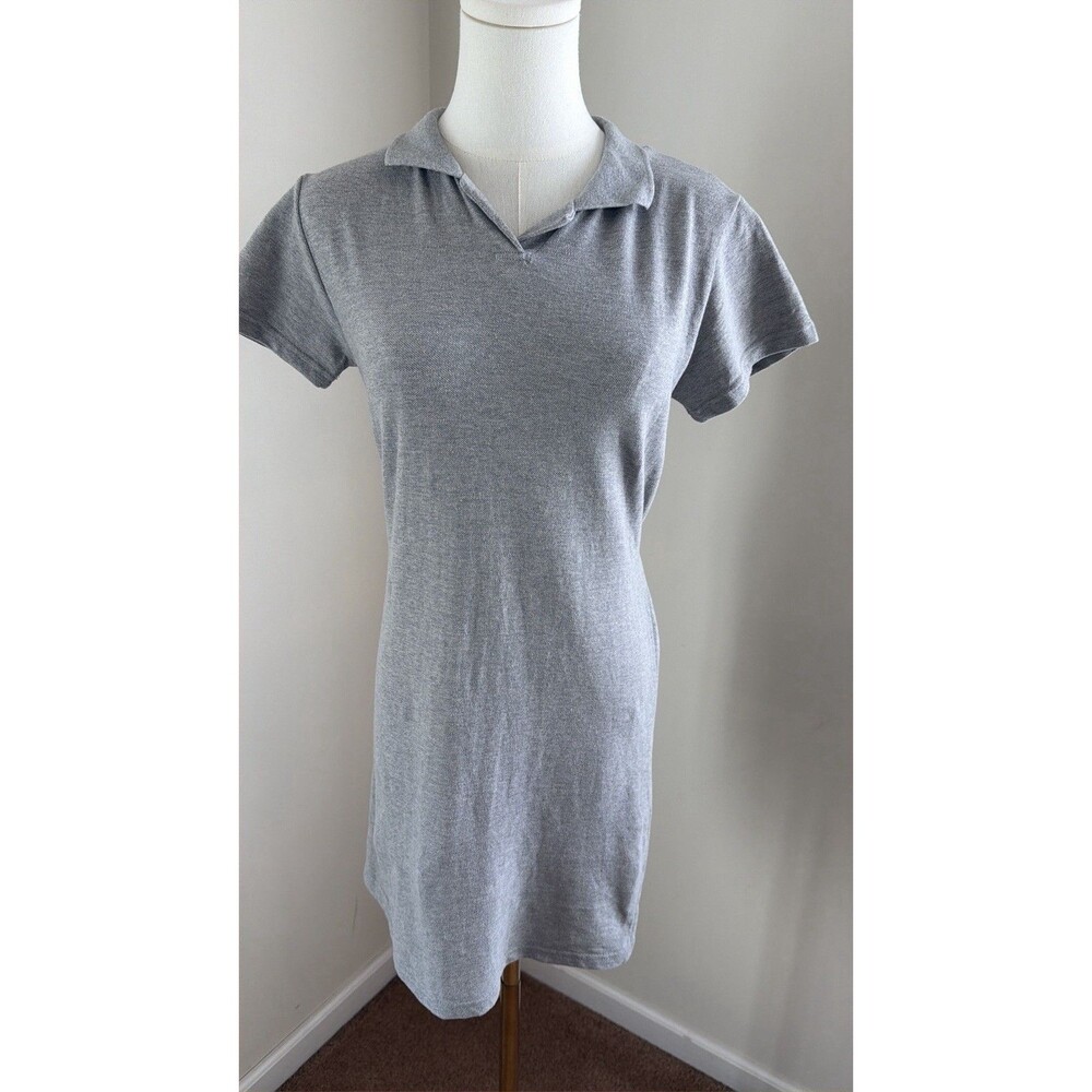 MUSE Gray Polo Knit Dress Womens Small Tie Waist Minimalist Casual Stretch
